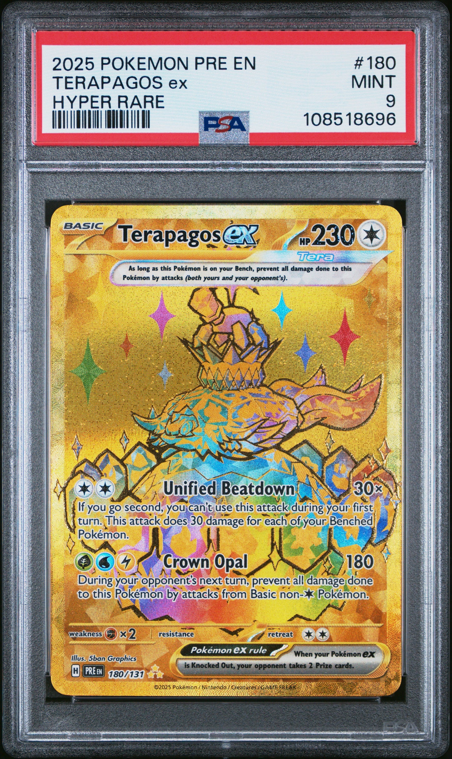 2025 Pokemon Pre En-Prismatic Evolutions #180 Terapagos Ex Hyper Rare PSA 9