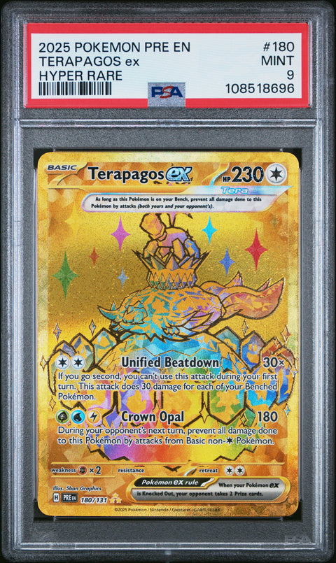 2025 Pokemon Pre En-Prismatic Evolutions #180 Terapagos Ex Hyper Rare PSA 9