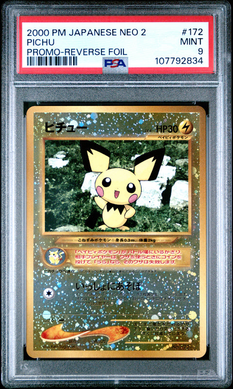 2000 Pokemon Japanese Neo 2 Promo #172 Pichu Promo-Reverse Foil PSA 9