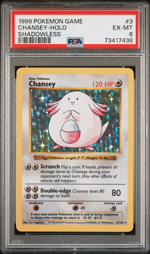 1999 Pokemon Game #3 Chansey-Holo Shadowless PSA 6