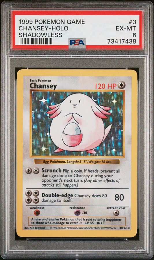 1999 Pokemon Game #3 Chansey-Holo Shadowless PSA 6