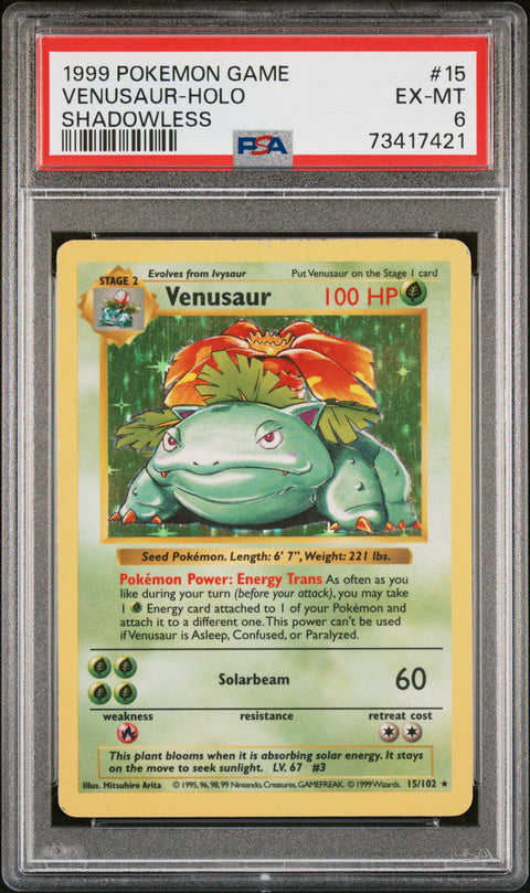 1999 Pokemon Game #15 Venusaur-Holo Shadowless PSA 6