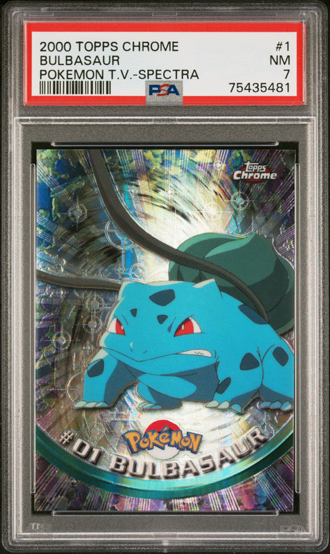 2000 Topps Chrome Pokemon T.V. #1 Bulbasaur Pokemon T.V.-Spectra PSA 7