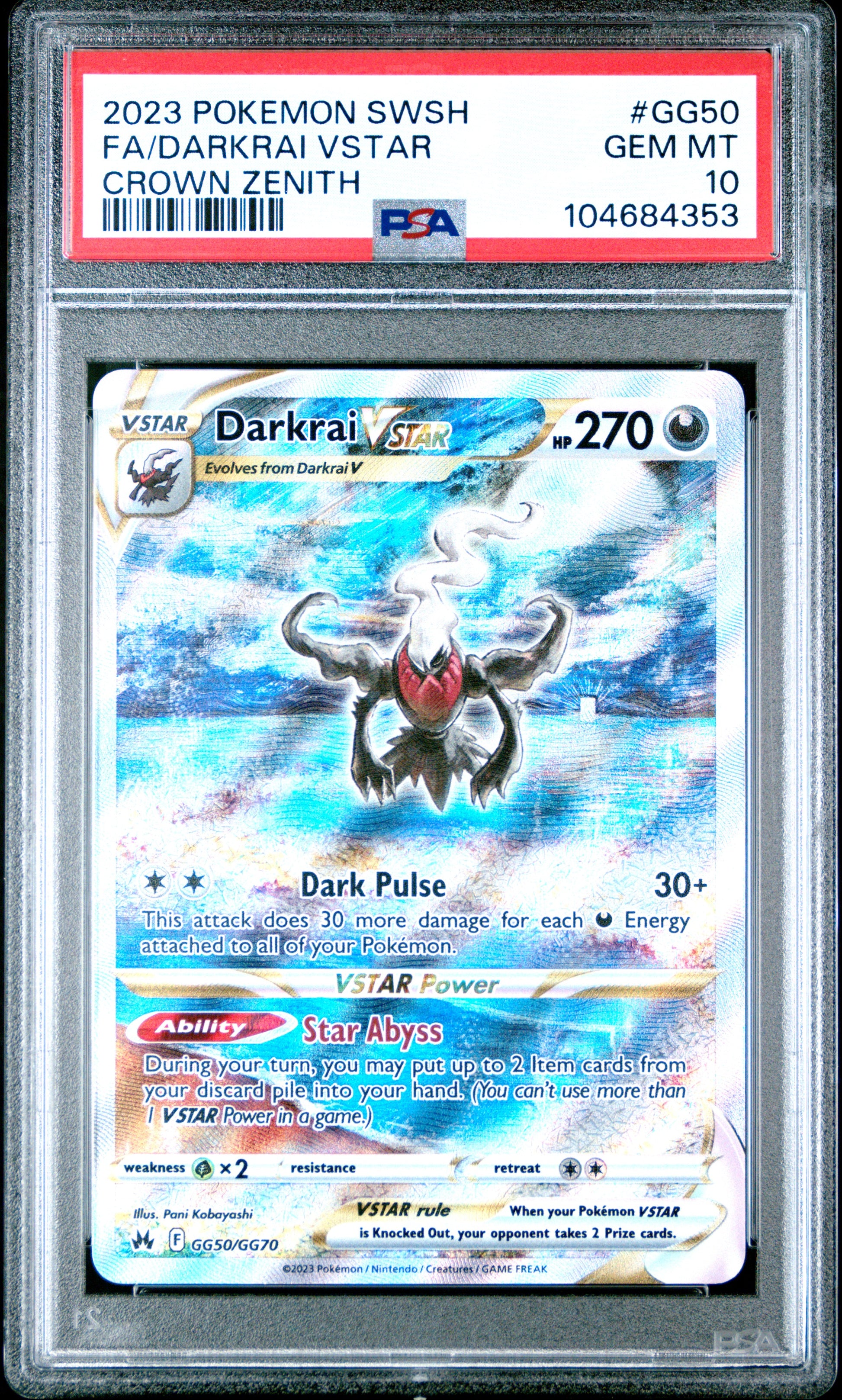 2023 Pokemon Sword And Shield Crown Zenith #GG50 Fa/Darkrai Vstar PSA 10