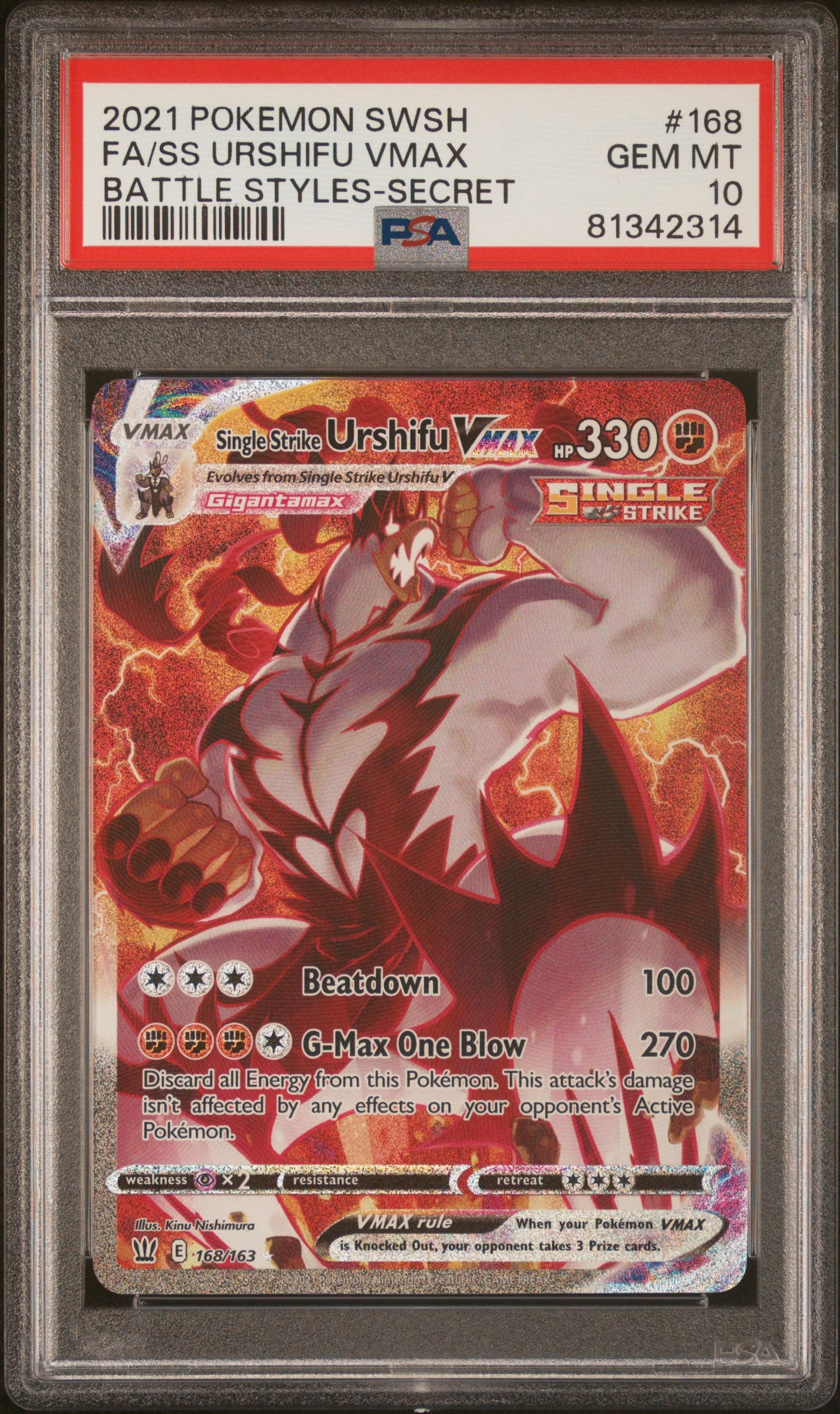 2021 Pokemon Sword & Shield Battle Styles #168 Fa/Ss Urshifu Vmax PSA 10