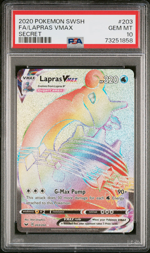 2020 Pokemon Sword & Shield #203 Fa/Lapras Vmax Secret PSA 10