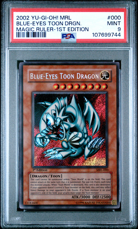 2002 Yu-Gi-Oh! Mrl-Magic Ruler #000 Blue-Eyes Toon Drgn. 1st Edition PSA 9