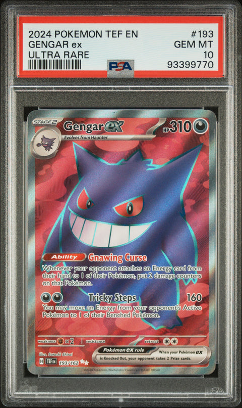 2024 Pokemon Tef En-Temporal Forces #193 Gengar Ex Ultra Rare PSA 10