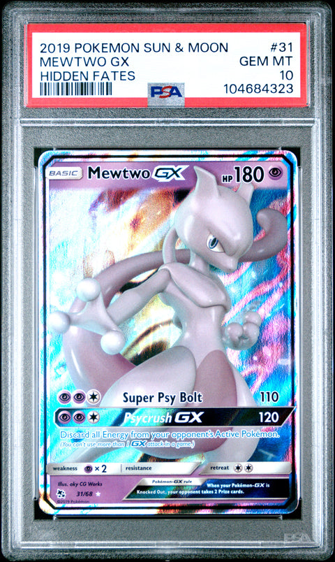 2019 Pokemon Sun & Moon Hidden Fates #31 Mewtwo Gx Hidden Fates PSA 10