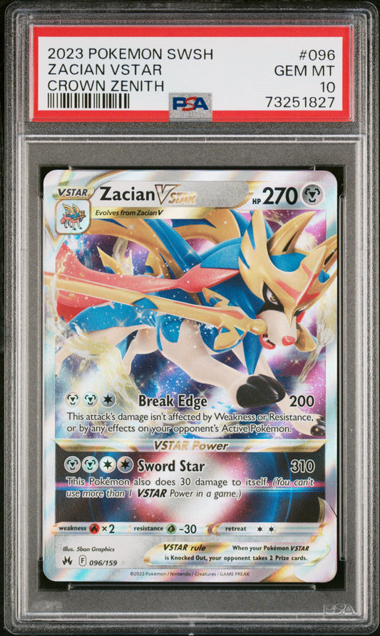 2023 Pokemon Sword And Shield Crown Zenith #096 Zacian Vstar Crown Zenith PSA 10