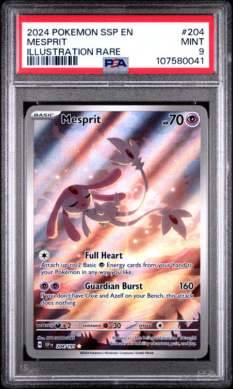 2024 Pokemon Ssp En-Surging Sparks Mesprit #204 PSA 9