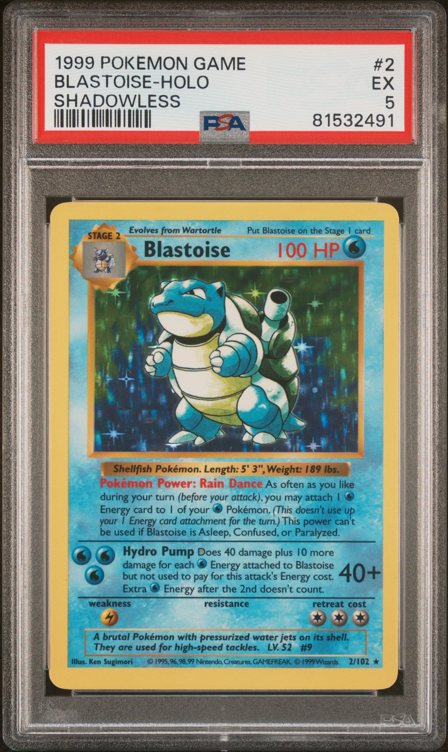 1999 Pokemon Game Blastoise-Holo #2 PSA 5
