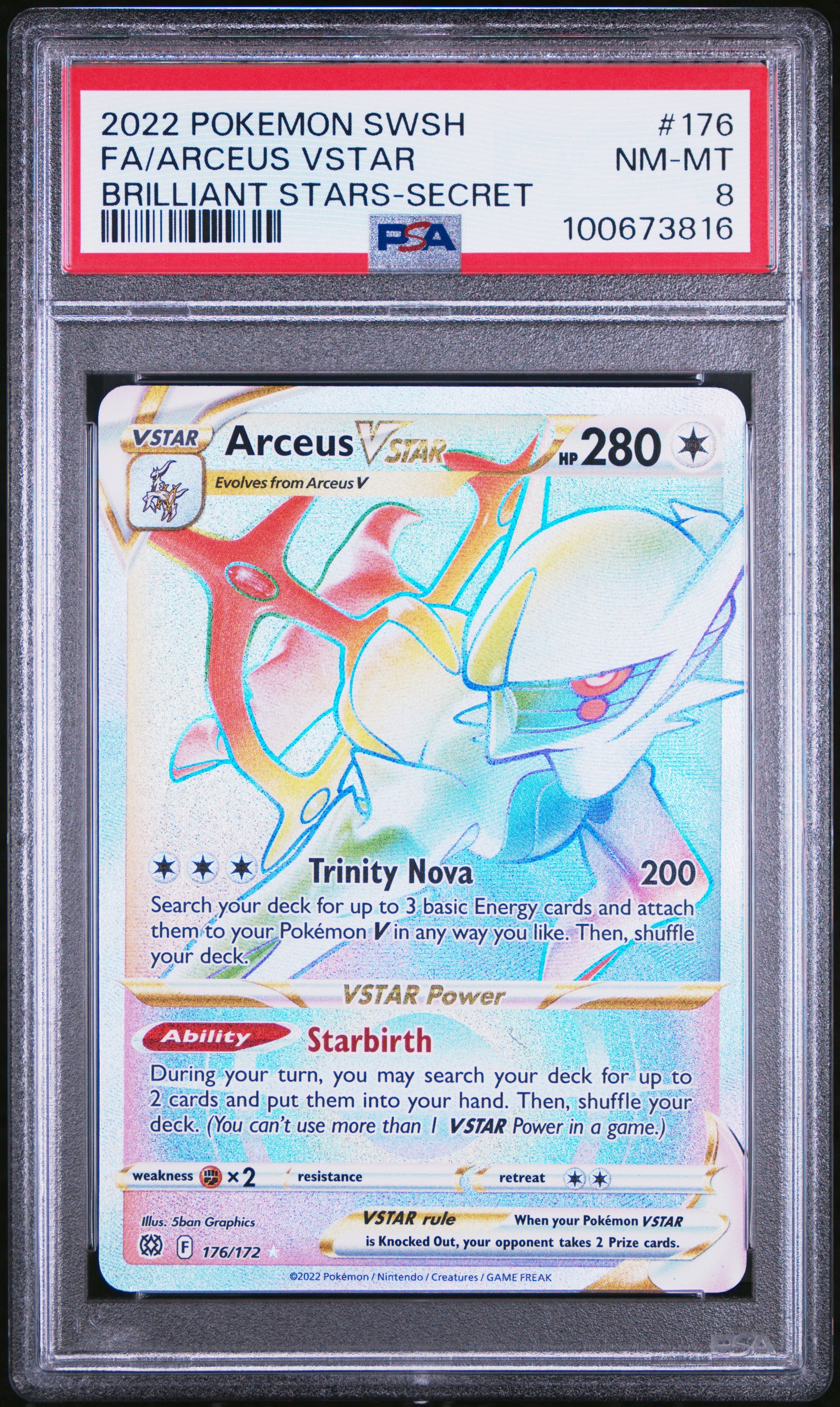 2022 Pokemon Sword & Shield Brilliant Stars Fa/Arceus Vstar #176 PSA 8