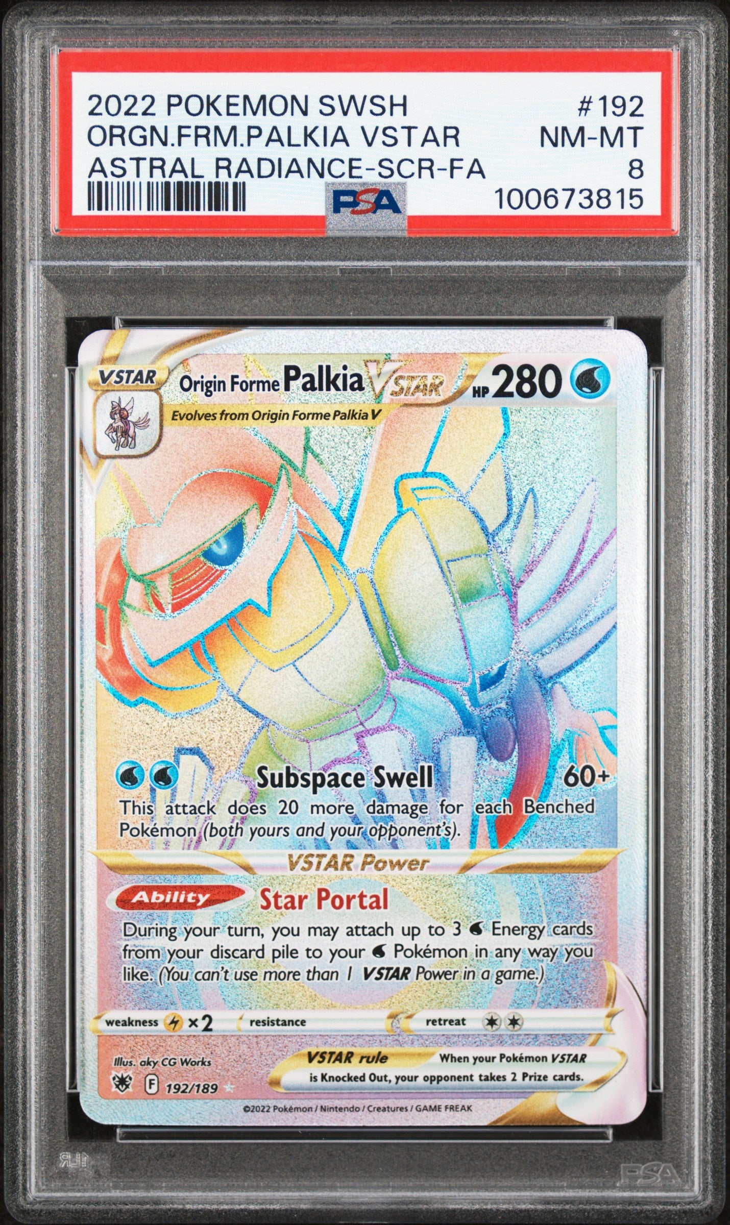2022 Pokemon Sword & Shield Astral Radiance Orgn.Frm.Palkia Vstar #192 PSA 8