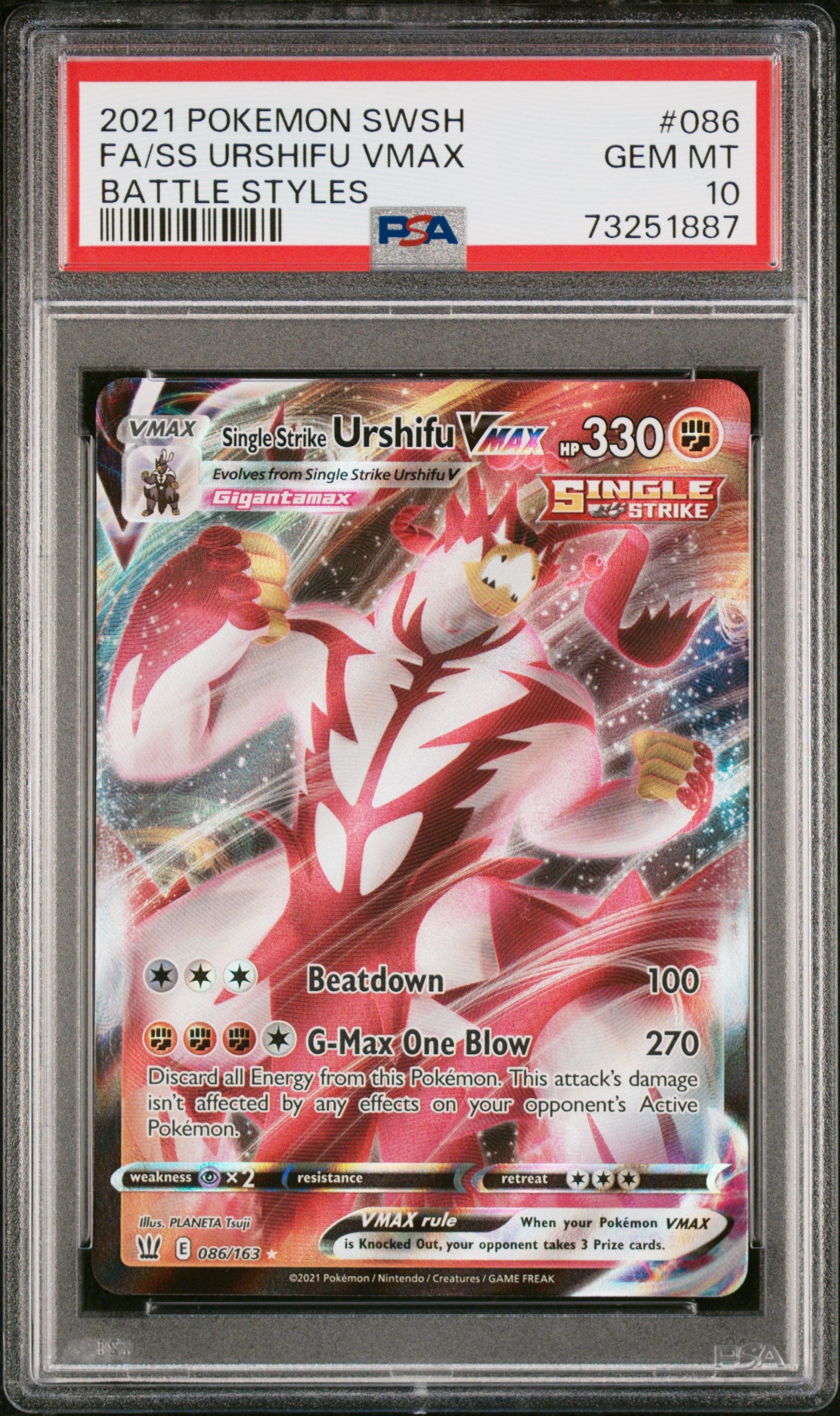 2021 Pokemon Sword & Shield Battle Styles Fa/Ss Urshifu Vmax #086 PSA 10
