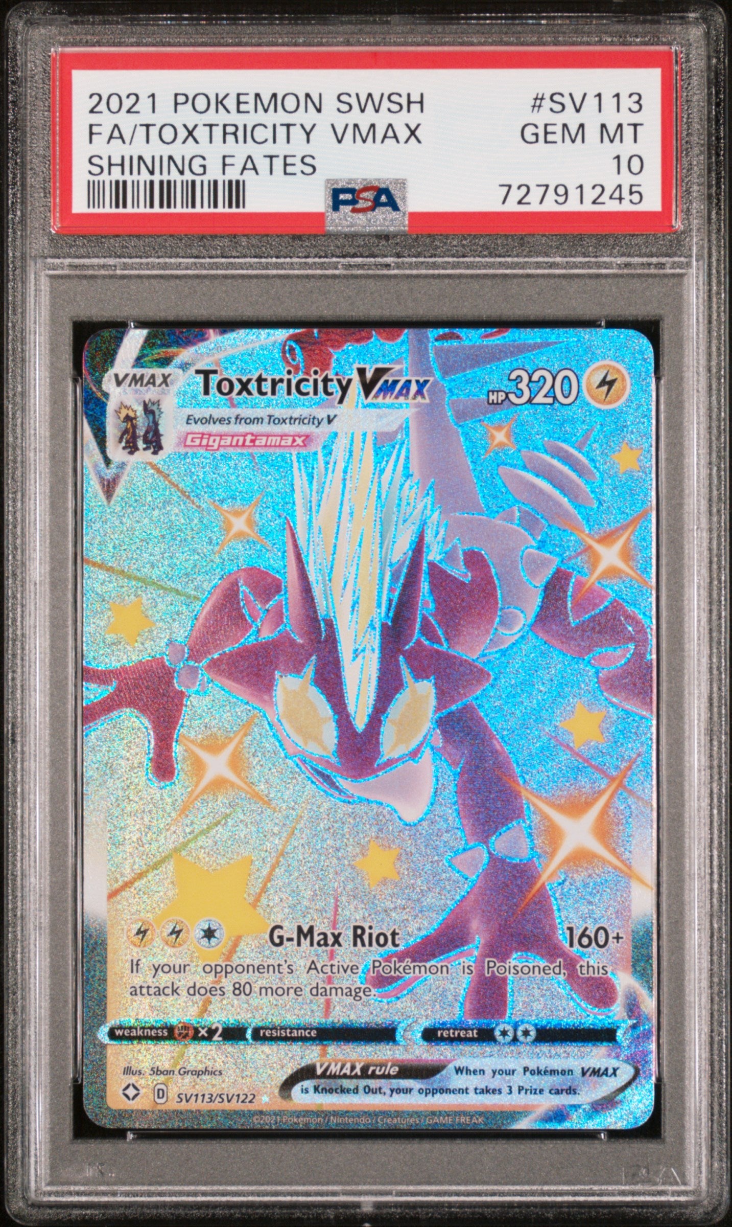 2021 Pokemon Sword & Shield Shining Fates Fa/Toxtricity Vmax #SV113 PSA 10