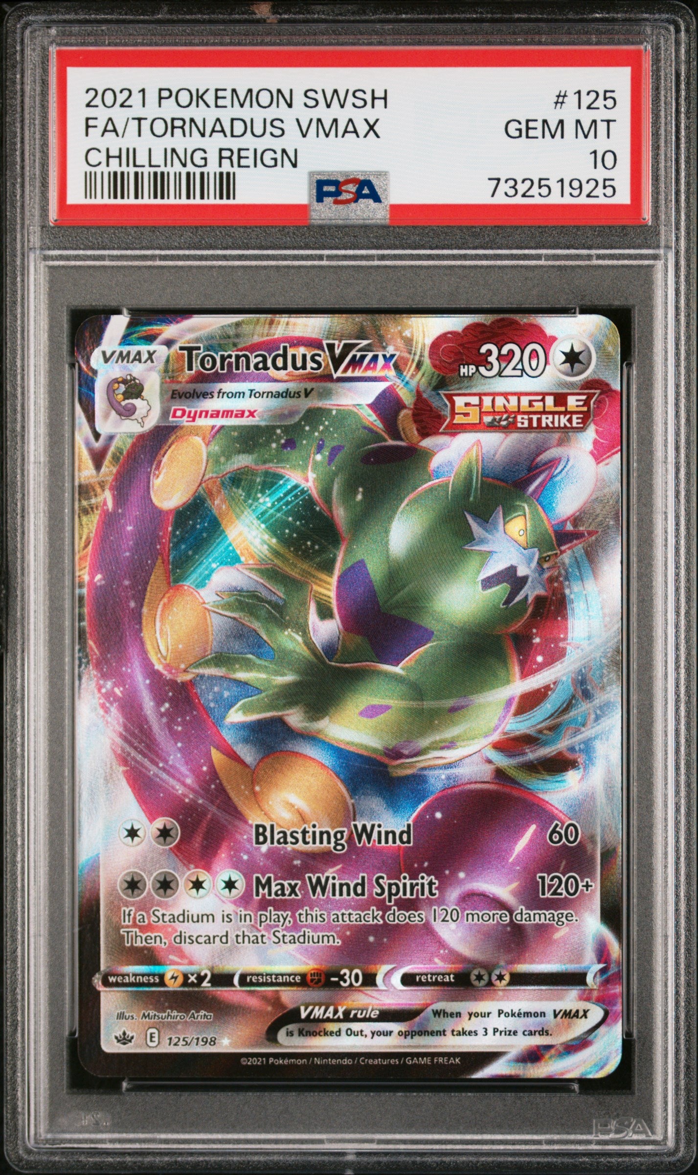 2021 Pokemon Sword & Shield Chilling Reign Fa/Tornadus Vmax #125 PSA 10