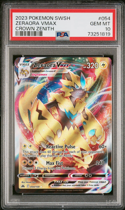 2023 Pokemon Sword And Shield Crown Zenith Fa/Zeraora Vmax #054 PSA 10
