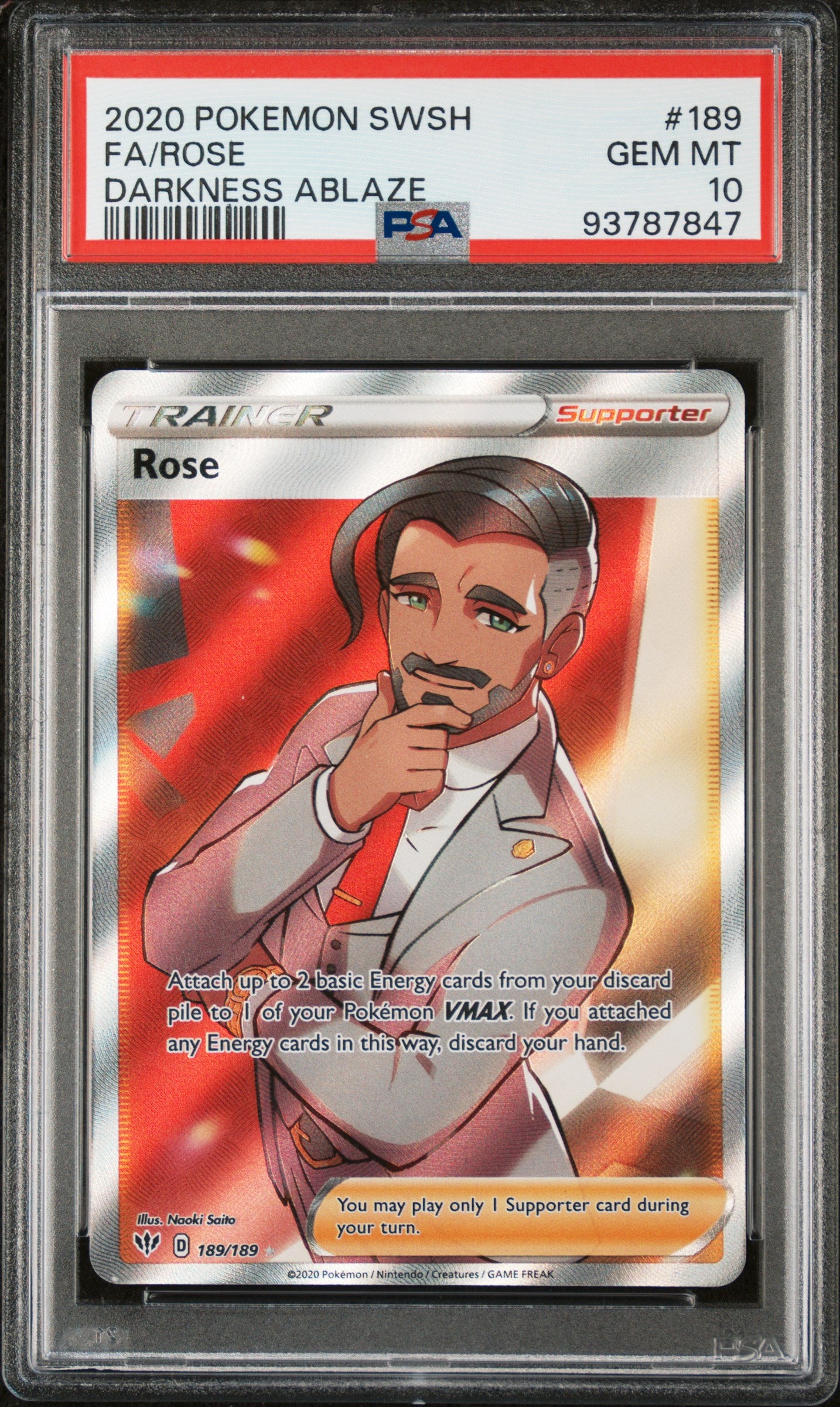 2020 Pokemon Sword & Shield Darkness Ablaze Fa/Rose #189 PSA 10
