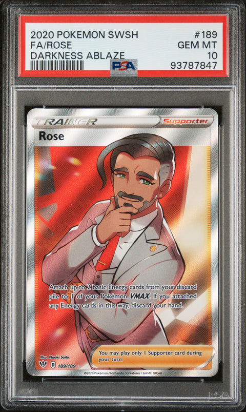 2020 Pokemon Sword & Shield Darkness Ablaze Fa/Rose #189 PSA 10