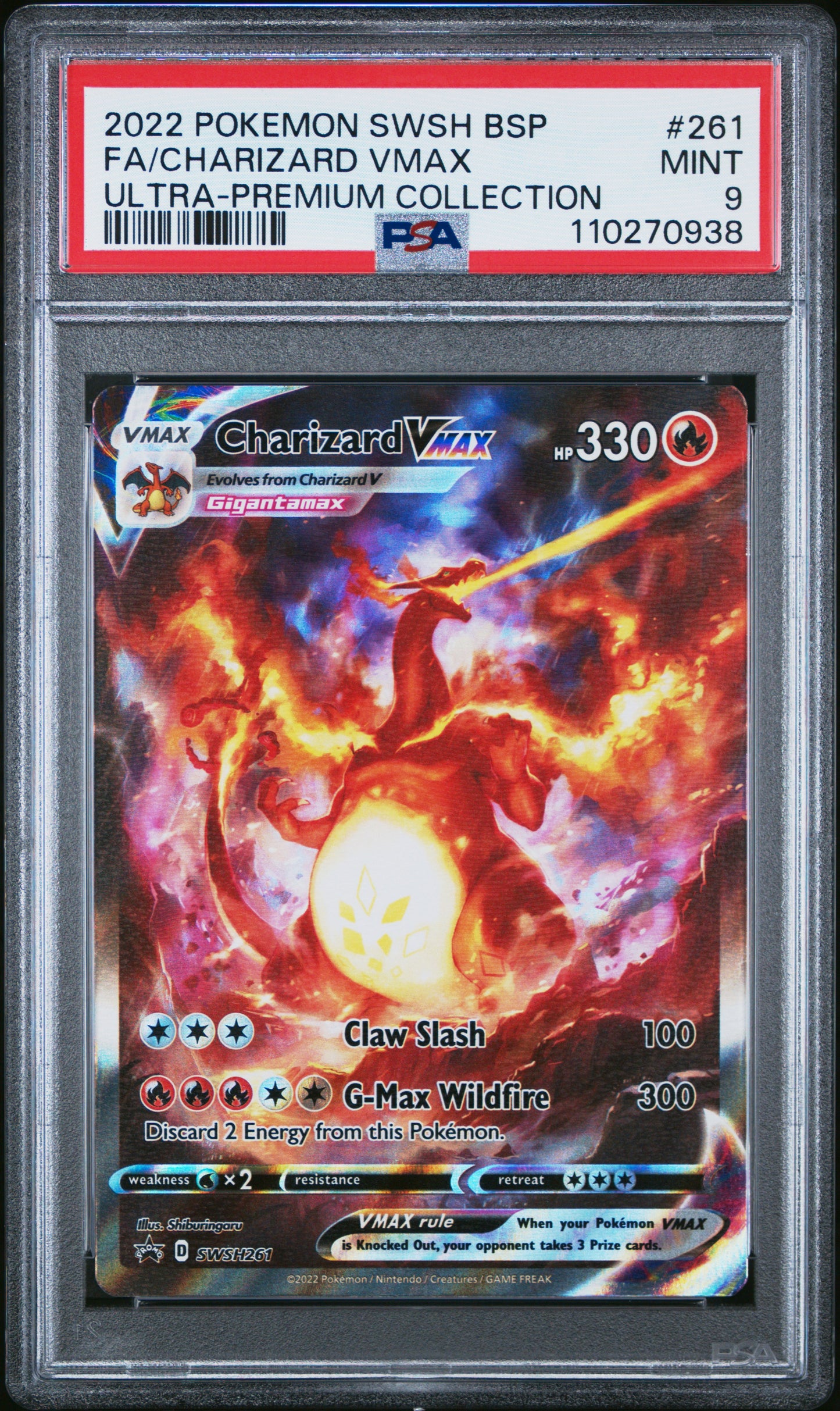 2022 Pokemon Swsh Black Star Promo Fa/Charizard Vmax #261 PSA 9