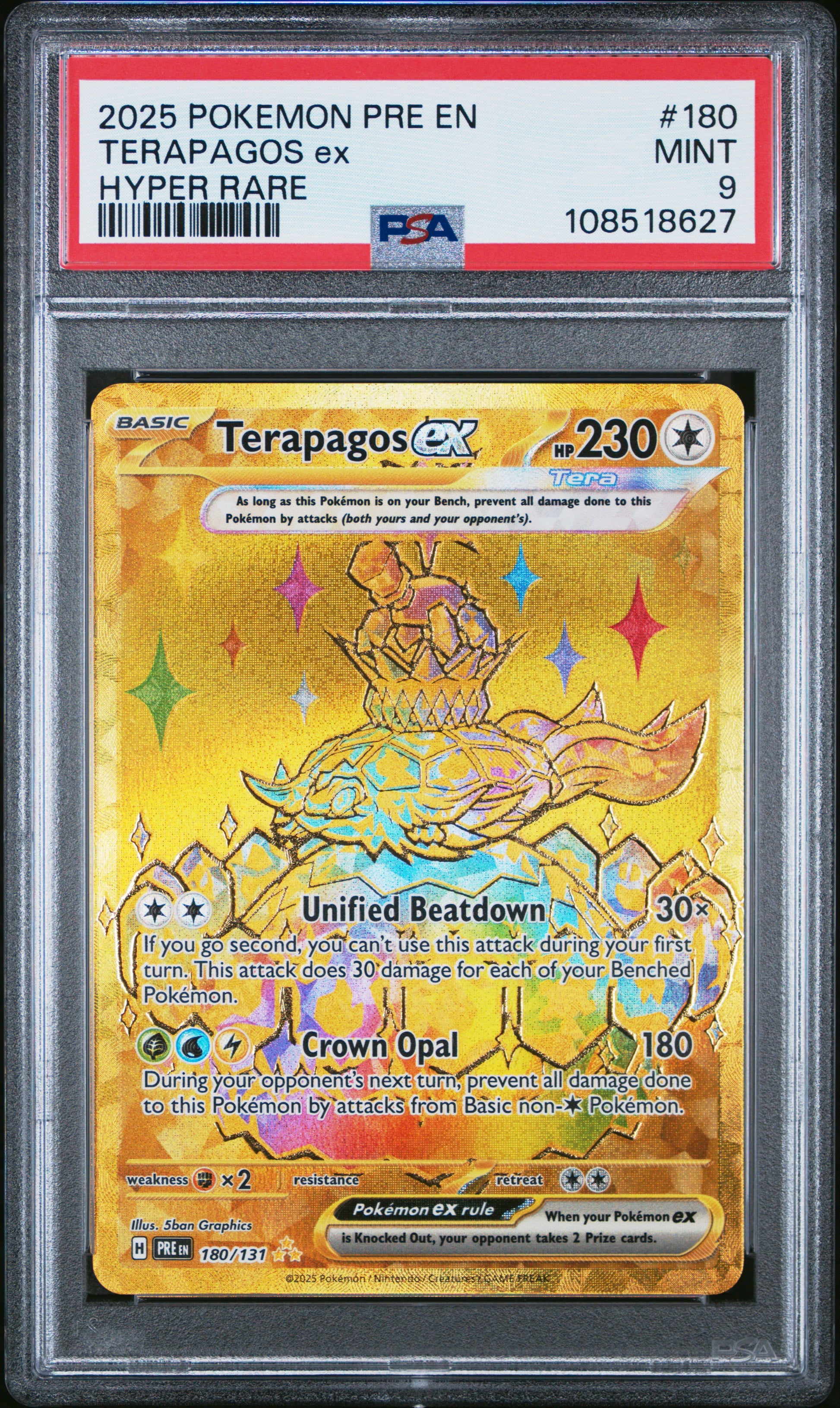 2025 Pokemon Pre En-Prismatic Evolutions #180 Terapagos Ex Hyper Rare PSA 9
