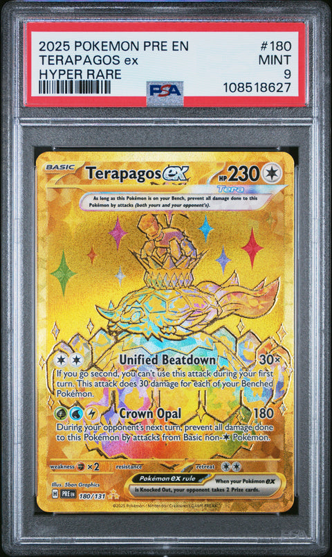 2025 Pokemon Pre En-Prismatic Evolutions #180 Terapagos Ex Hyper Rare PSA 9