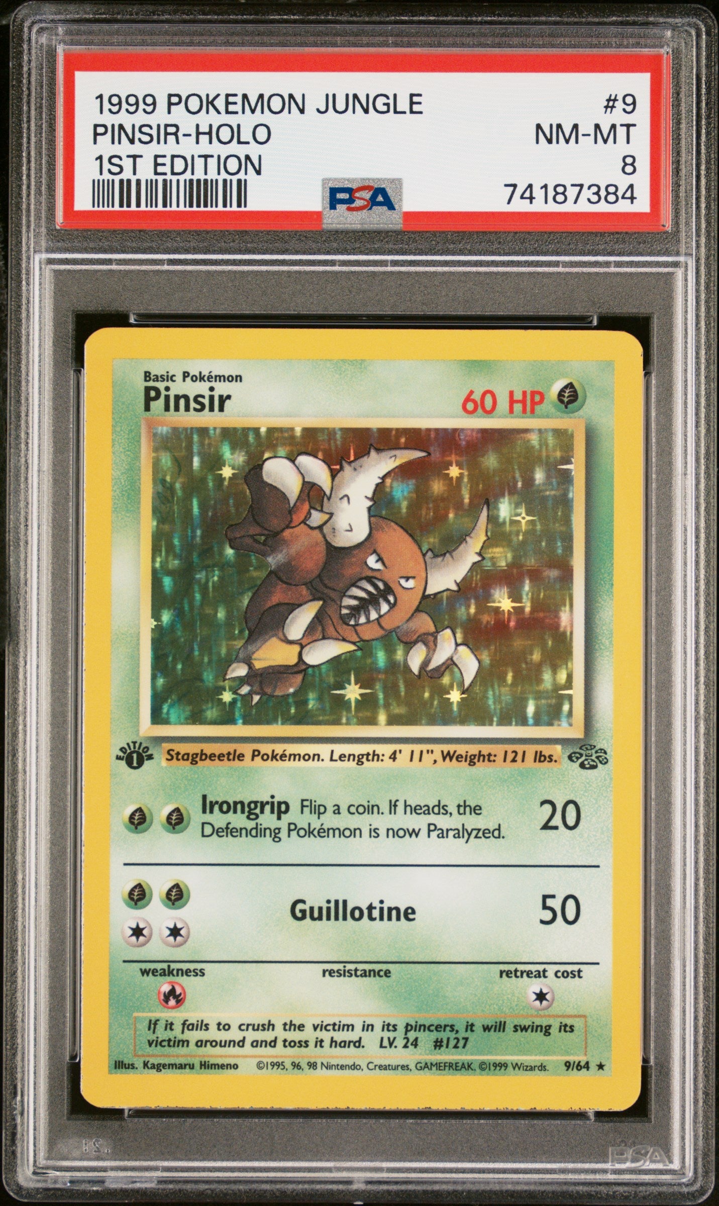 1999 Pokemon Jungle #9 Pinsir-Holo 1st Edition PSA 8