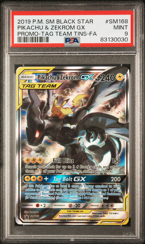 2019 Pokemon Sm Black Star Promo #SM168 Pikachu & Zekrom Gx Promo PSA 9