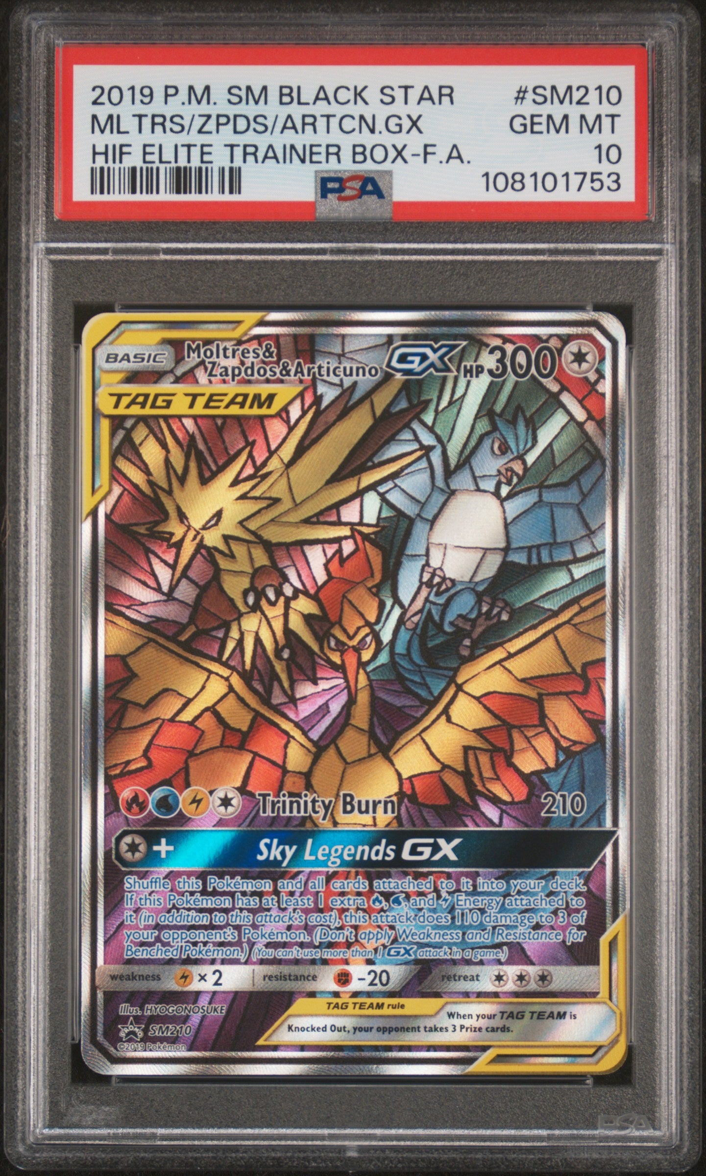 2019 Pokemon Sm Black Star Promo #SM210 Moltres/Zapdos/Ariticuno.Gx PSA 10