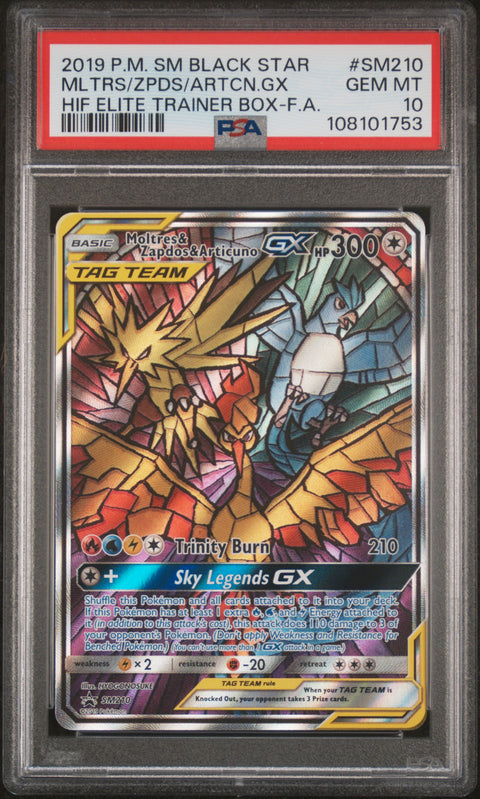 2019 Pokemon Sm Black Star Promo #SM210 Moltres/Zapdos/Ariticuno.Gx PSA 10