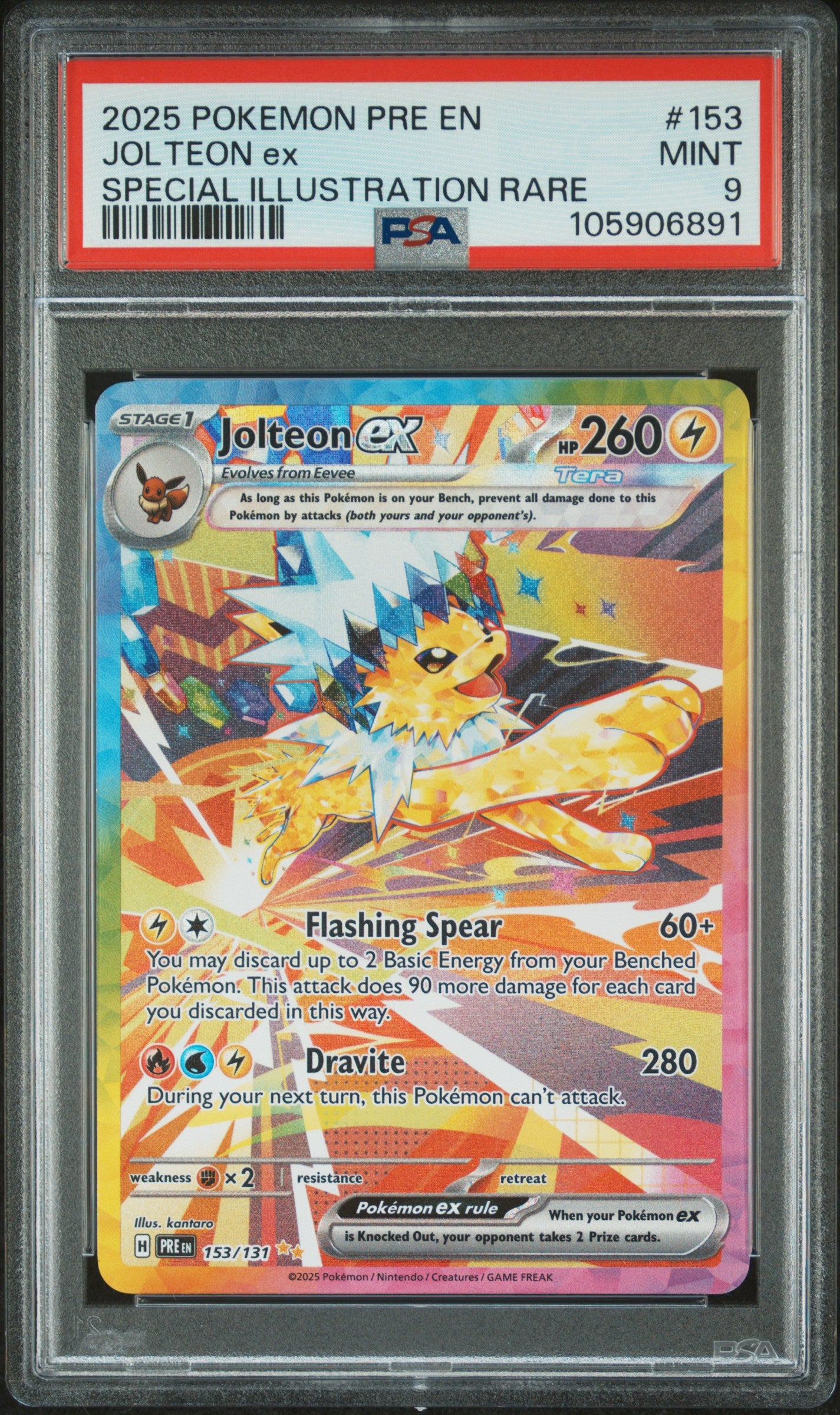 2025 Pokemon Pre En-Prismatic Evolutions #153 Jolteon Ex  PSA 9