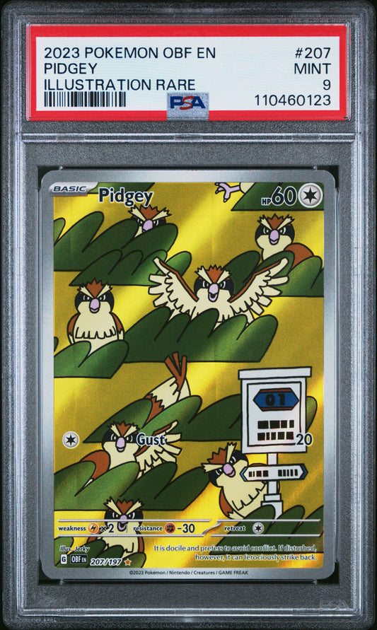 2023 Pokemon Obf En-Obsidian Flames #207 Pidgey Illustration Rare PSA 9