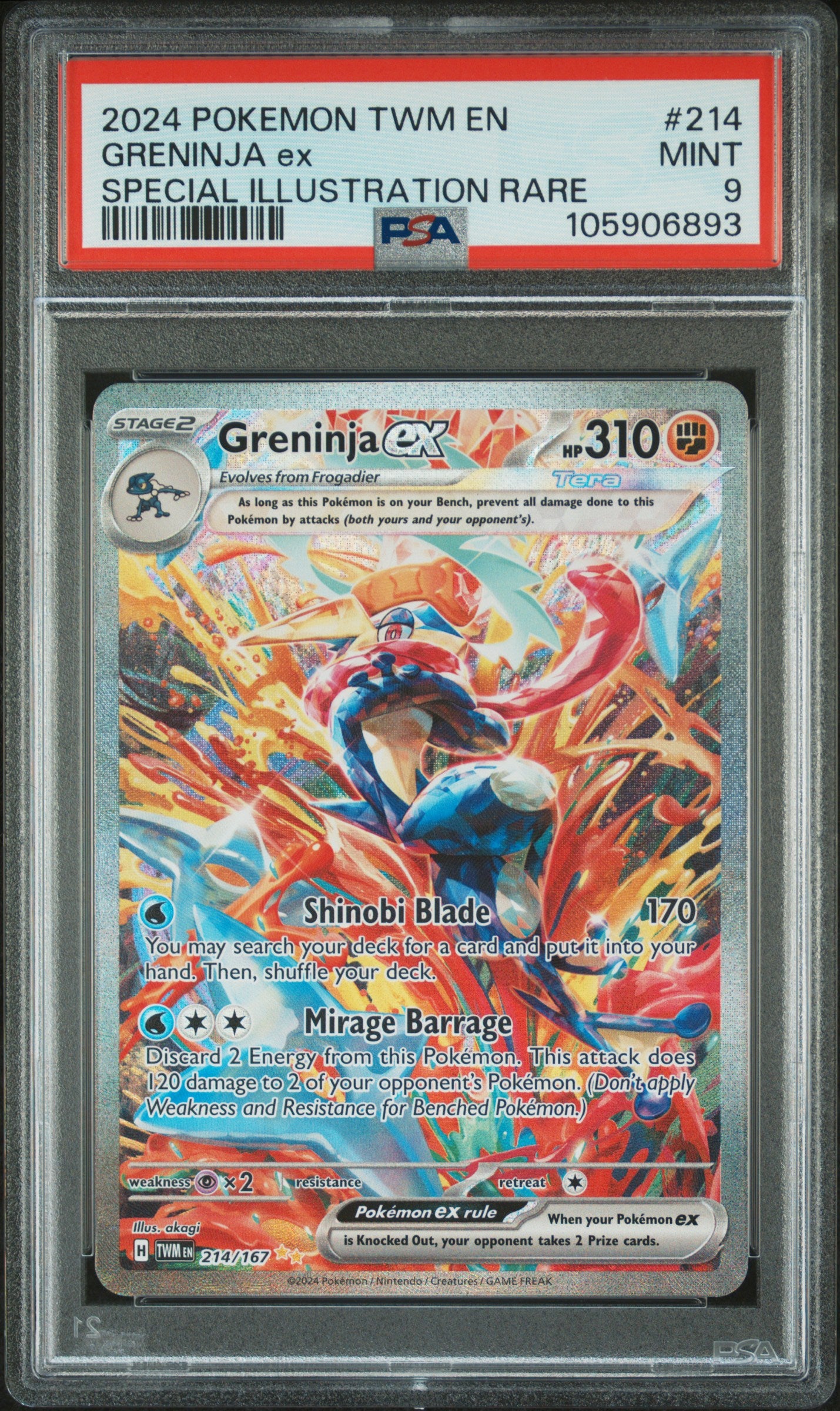 2024 Pokemon Twm En-Twilight Masquerade #214 Greninja Ex PSA 9