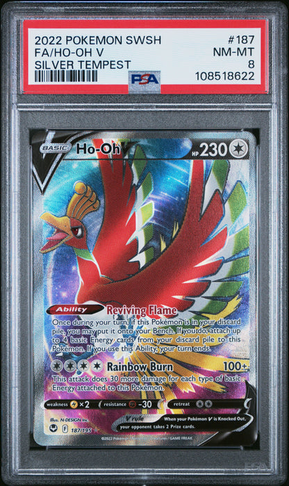 2022 Pokemon Sword & Shield Silver Tempest #187 Fa/Ho-Oh V Silver Tempest PSA 8