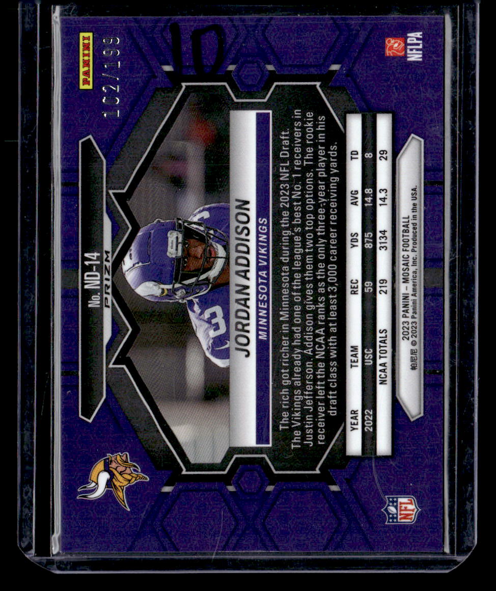2023 Panini Mosaic Jordan Addison NFL Debut Orange Mosaic /199