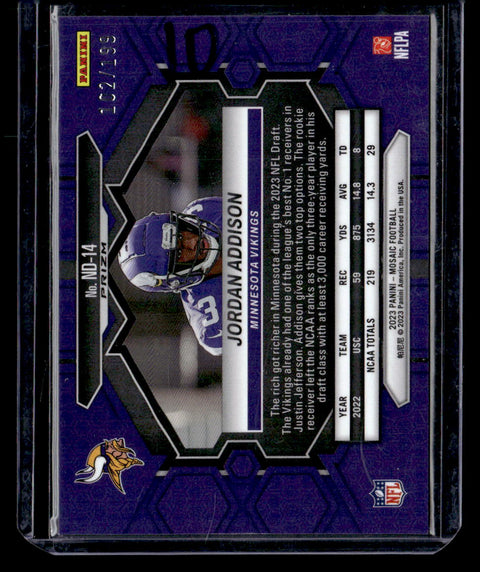 2023 Panini Mosaic Jordan Addison NFL Debut Orange Mosaic /199