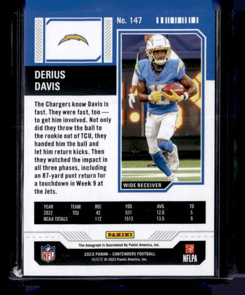 2023 Contenders Derius Davis Midfield Ticket Auto /50