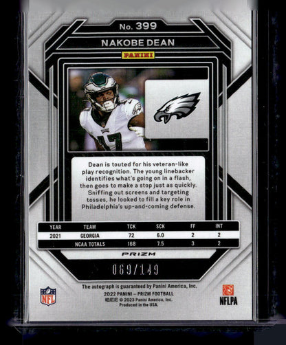 2022 Panini Prizm Nakobe Dean Red Wave Auto /149