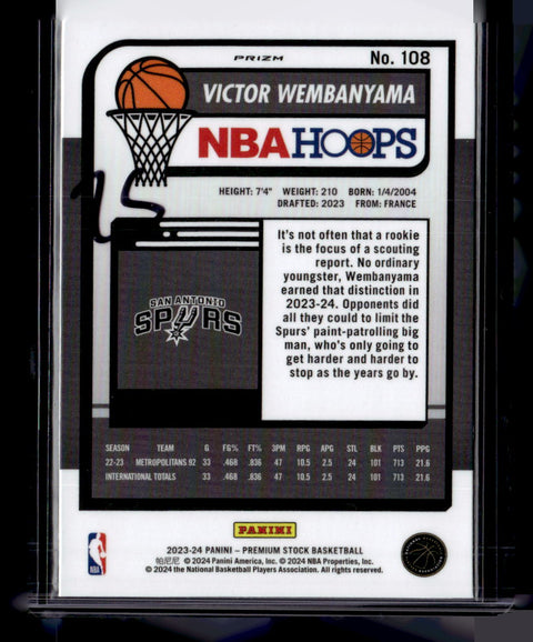 2023-24 Hoops Premium Stock #108 Victor Wembanyama Ice Prizm