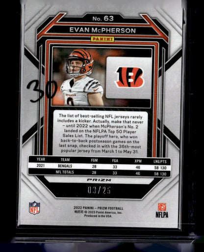 2022 Panini Prizm Evan McPherson Blue Shimmer /25