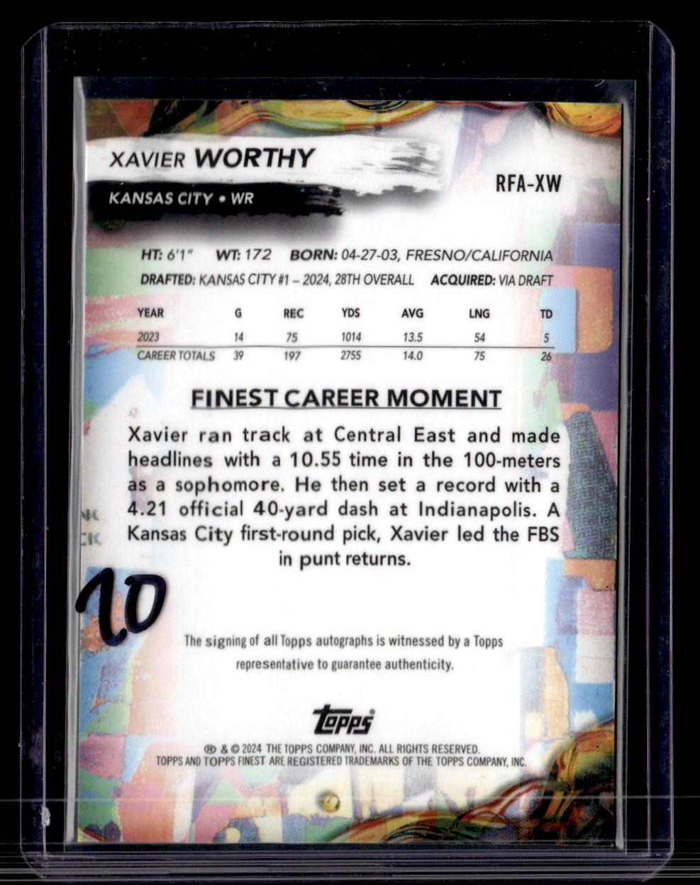 2024 Topps Finest Xavier Worthy Auto