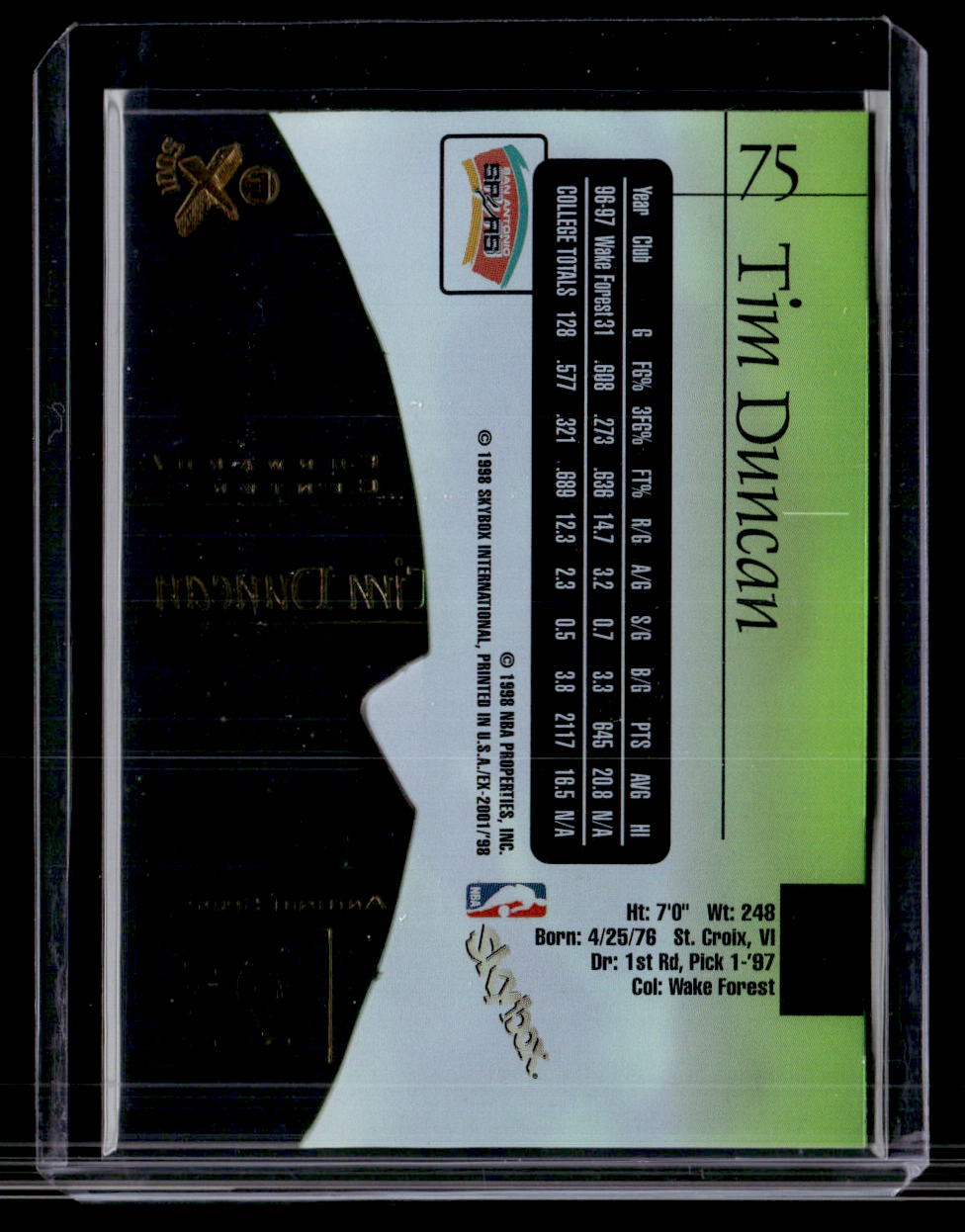 1998 Skybox E-X2001 Tim Duncan
