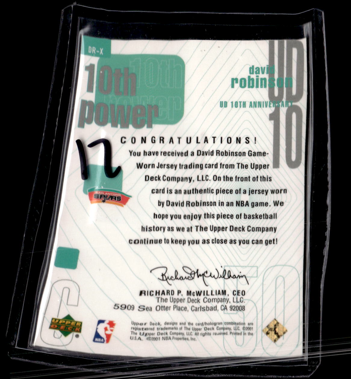 2001 Upper Deck David Robinson 10th Power Game Jersey