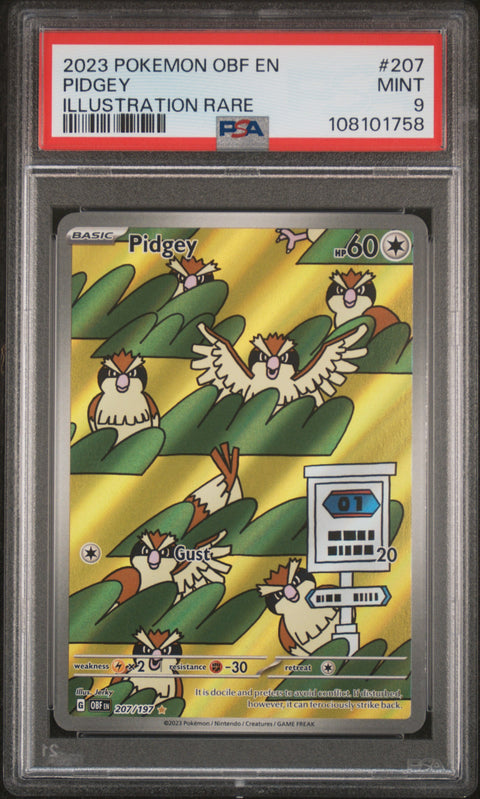 2023 Pokemon Obf En-Obsidian Flames #207 Pidgey Illustration Rare PSA 9