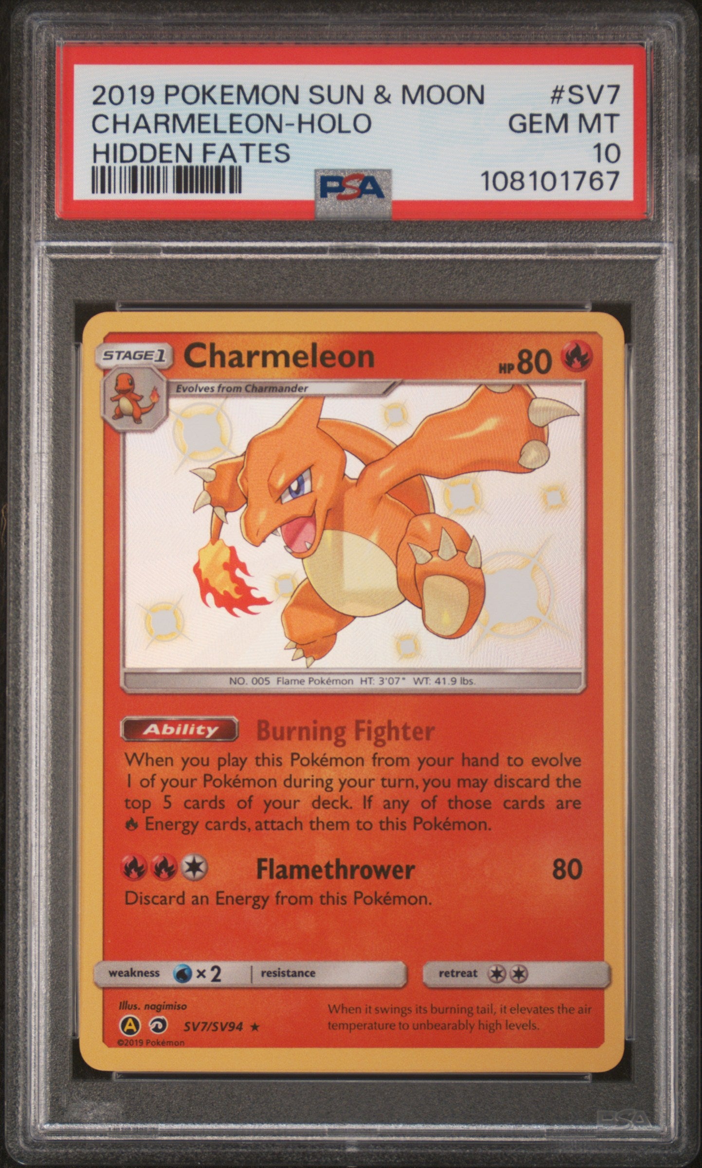 2019 Pokemon Sun & Moon Hidden Fates #SV7 Charmeleon-Holo Hidden Fates PSA 10