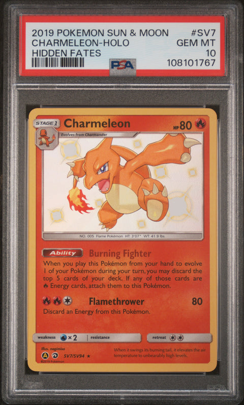 2019 Pokemon Sun & Moon Hidden Fates #SV7 Charmeleon-Holo Hidden Fates PSA 10