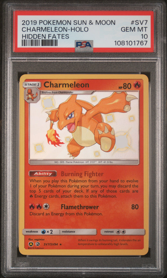 2019 Pokemon Sun & Moon Hidden Fates #SV7 Charmeleon-Holo Hidden Fates PSA 10