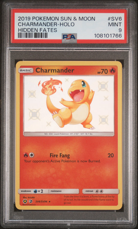 2019 Pokemon Sun & Moon Hidden Fates #SV6 Charmander-Holo Hidden Fates PSA 9