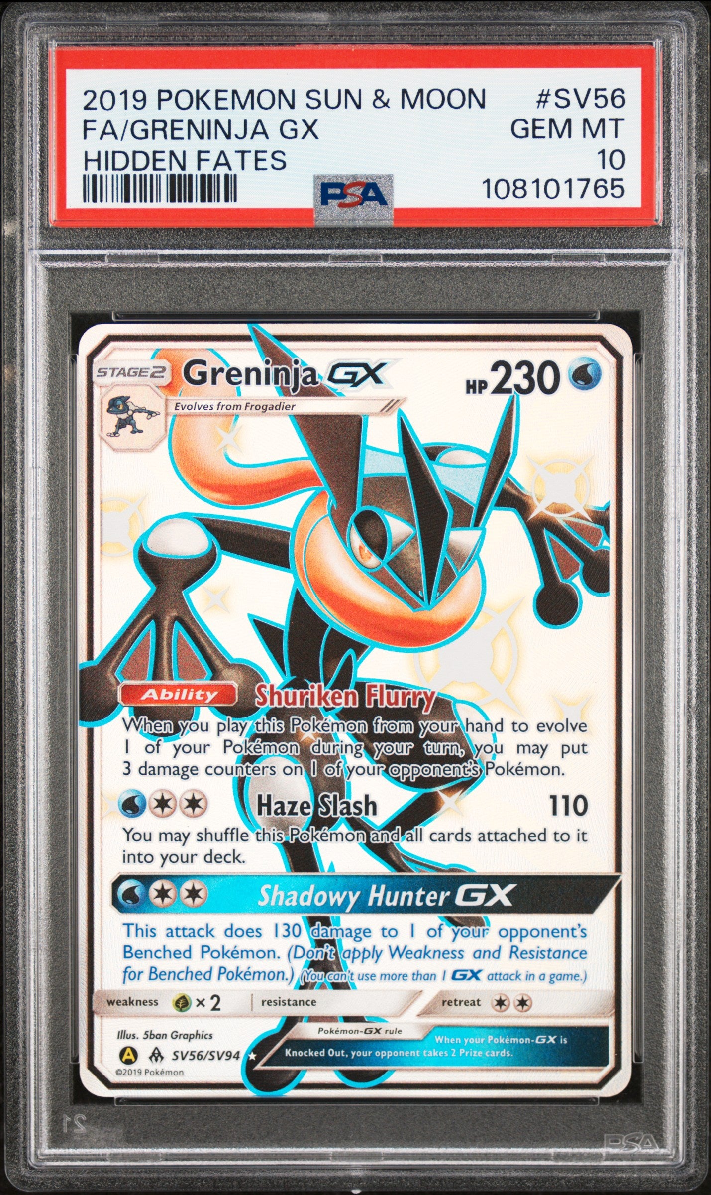 2019 Pokemon Sun & Moon Hidden Fates #SV56 Fa/Greninja Gx Hidden Fates PSA 10